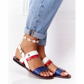 PE1 Sandálias rasteiras femininas, azul marinho e brancas Doris branco castanho 2