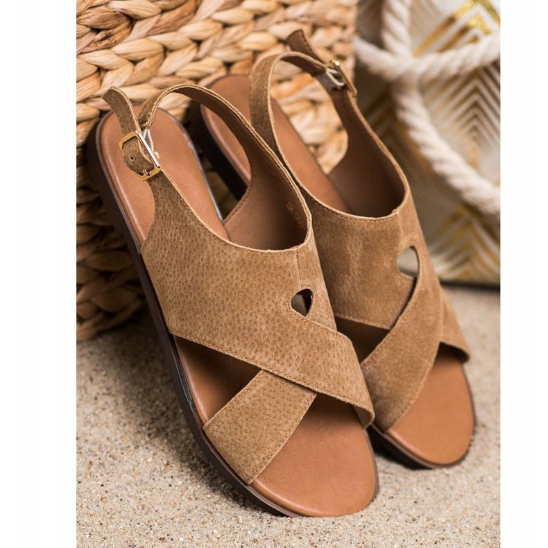 Sergio Leone Sandálias de couro marrom liso castanho 1