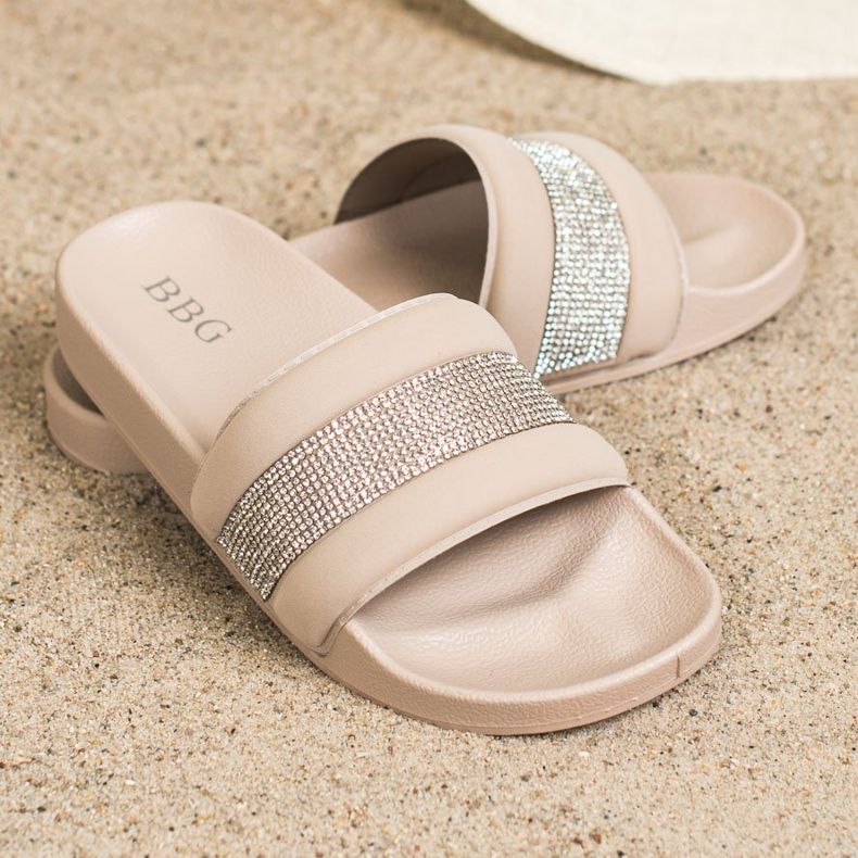 SHELOVET Chinelos com zircônia cúbica bege 2