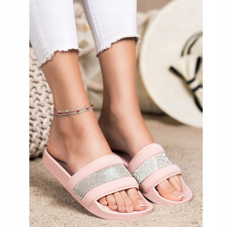 SHELOVET Chinelos com zircônia cúbica rosa 1