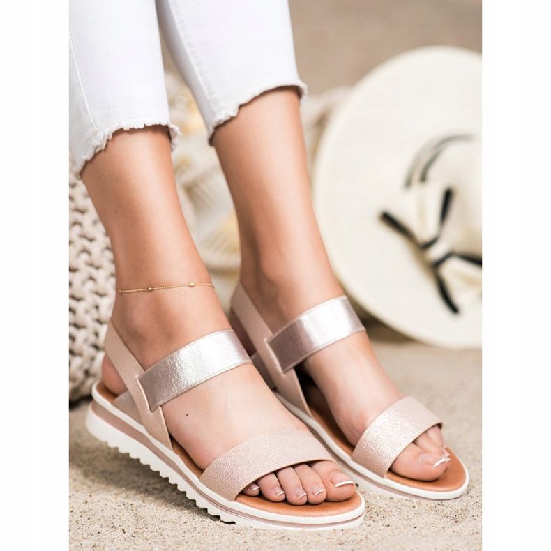 Best Shoes Sandálias deslizantes elegantes rosa dourado 1