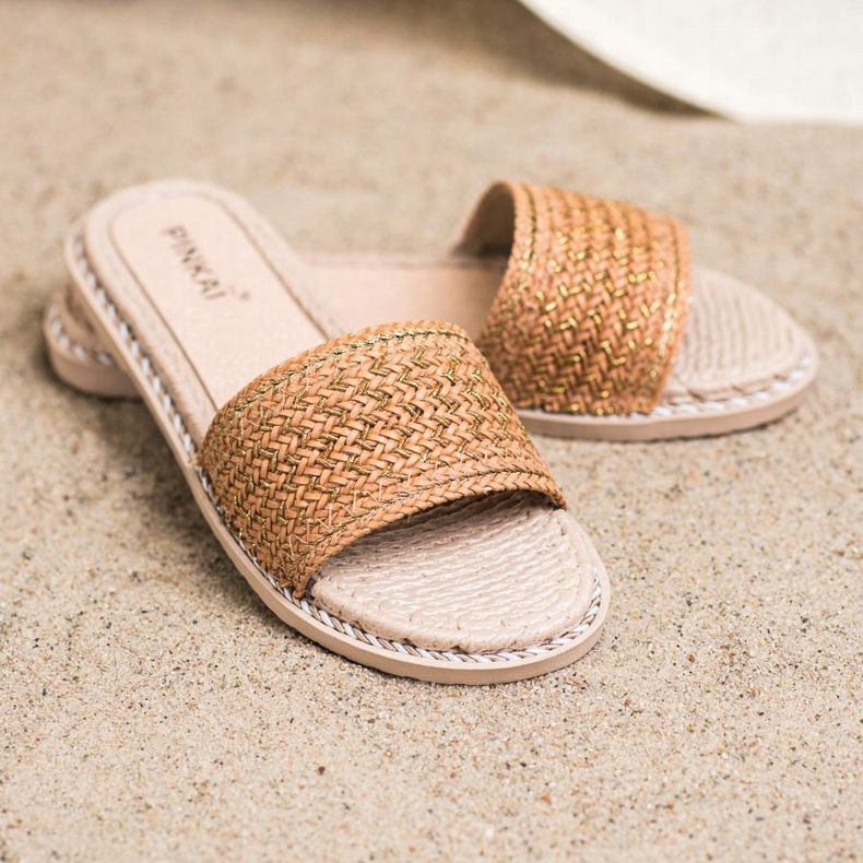 SHELOVET Chinelos trançados casuais bege 2