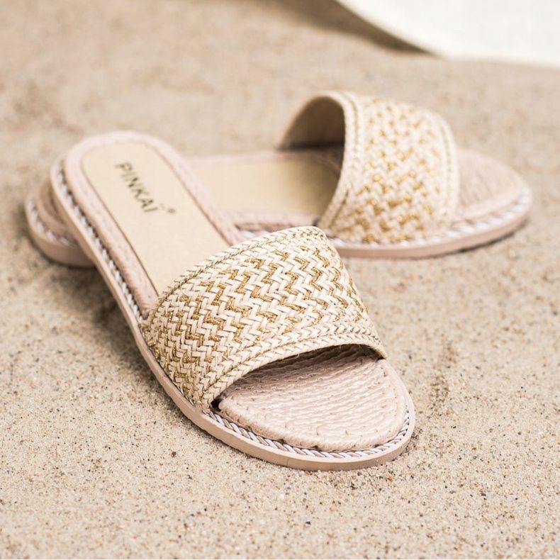 SHELOVET Chinelos trançados casuais bege 2