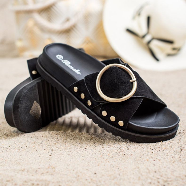 Renda Chinelos casuais preto 1