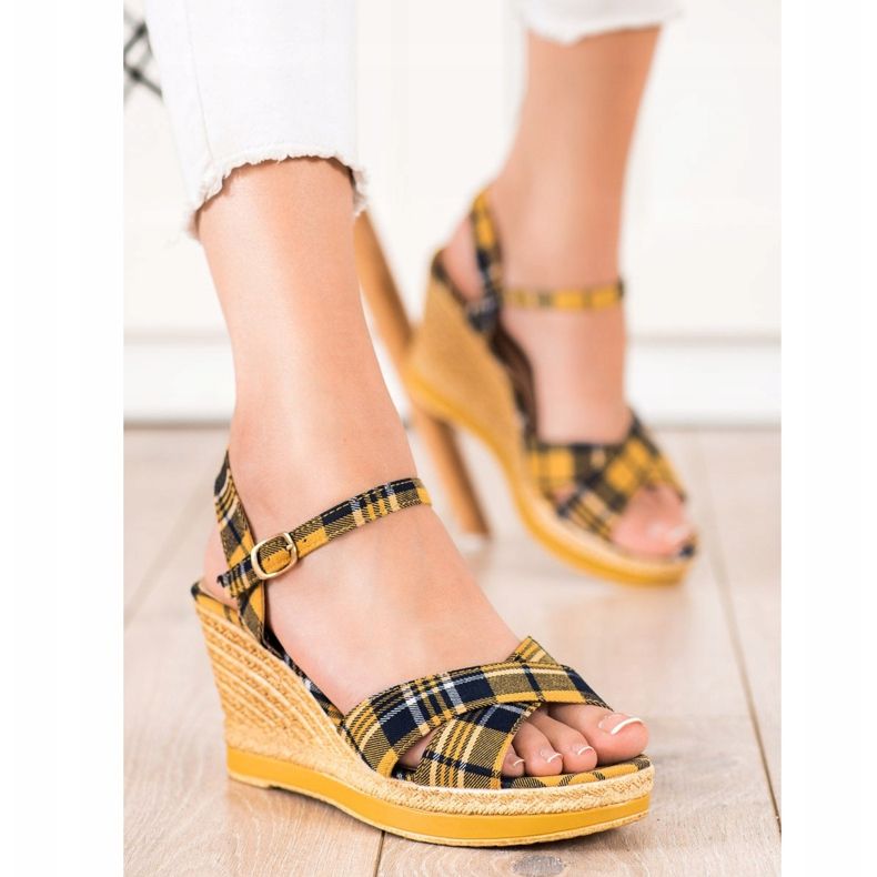 SHELOVET Sandálias de cunha xadrez multicolorido 2