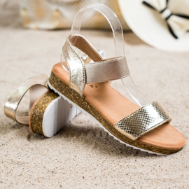 Kayla Sandálias de couro ecológicas brilhantes dourado 1