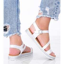 Sandálias femininas prateadas pêssego com brilho branco prata 1