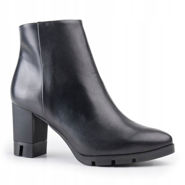 Marco Shoes Botas arrojadas de couro natural de grão com salto grosso preto 1