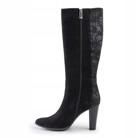 Marco Shoes Botas pontudas de couro preto com flores 2