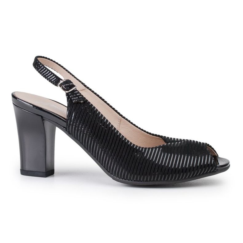 Marco Shoes Sandálias sem biqueira e salto em couro preto com listras 1