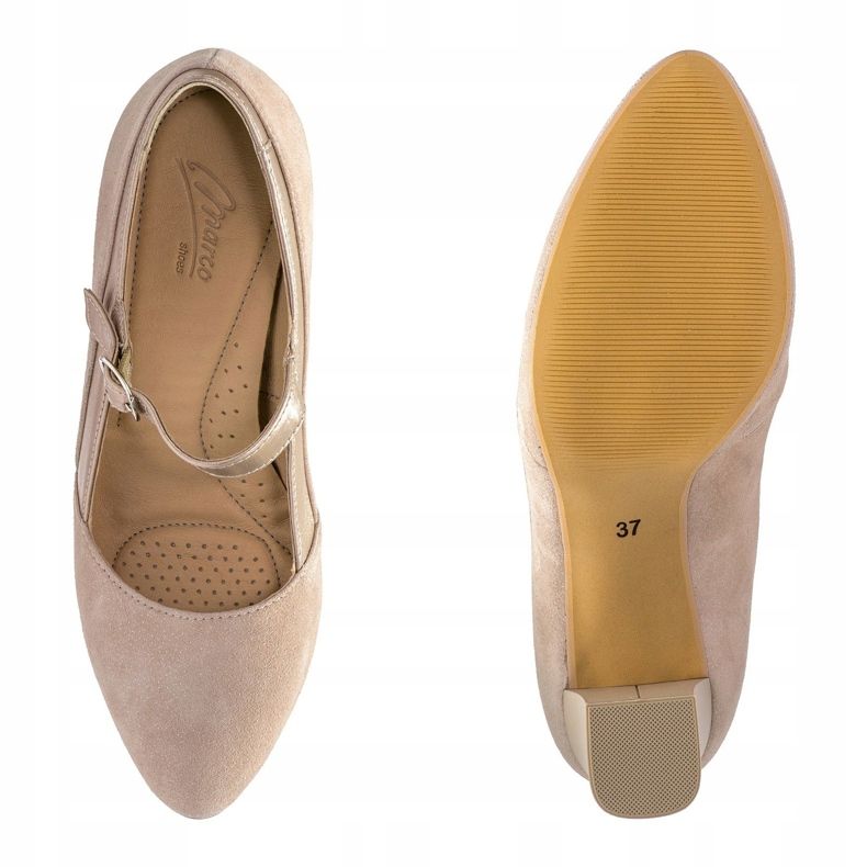 Marco Shoes Bombas com uma cinta em um calcanhar estável bege 1