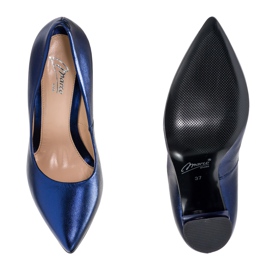 Marco Shoes Uma elegante bomba de couro azul marinho metálico com salto mais alto azul-marinho 1