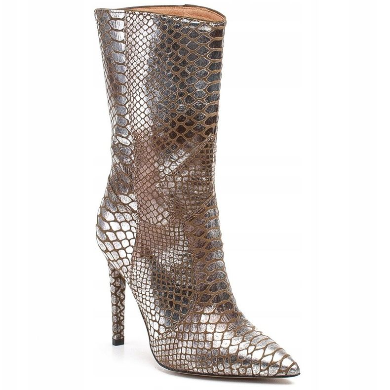 Marco Shoes Botas femininas metálicas em um estilete com um motivo de animal bege prata 1