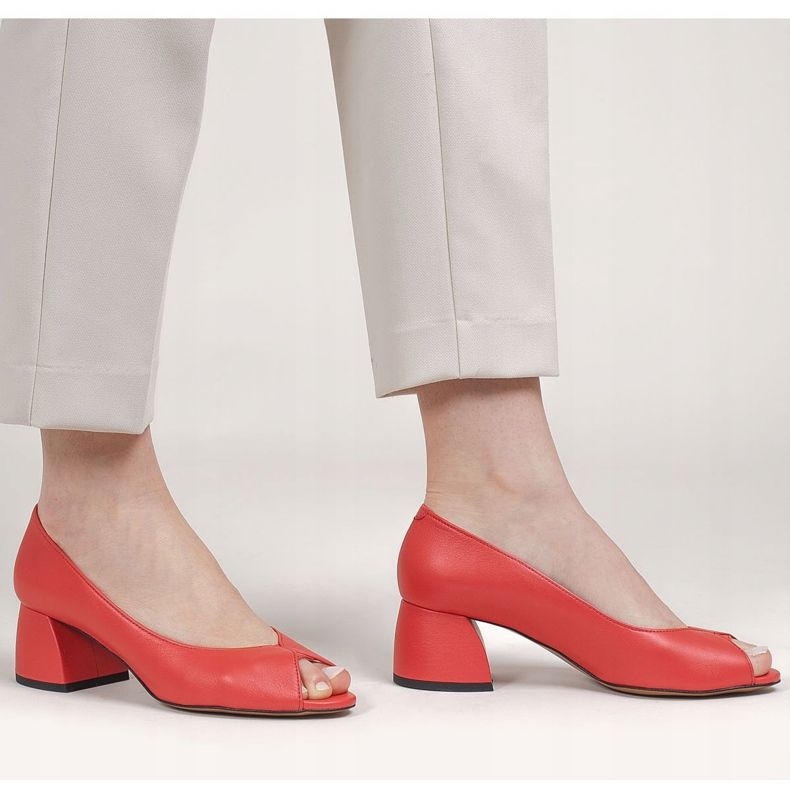 Marco Shoes Sapatilhas de couro vermelho 1576P com salto estável 1