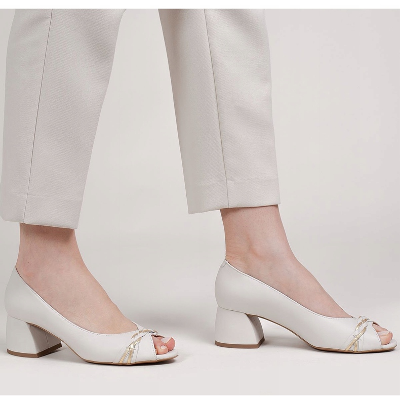 Marco Shoes Sapatilhas de couro branco 1577P com salto estável 2