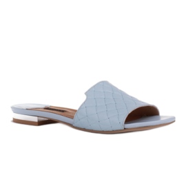 Marco Shoes Chinelos femininos elegantes feitos de couro estampado azul 1