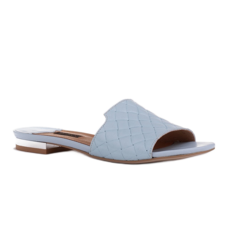 Marco Shoes Chinelos femininos elegantes feitos de couro estampado azul 1