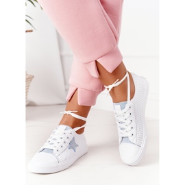 Tênis feminino de couro com estrela Big Star DD274692 branco-azul 1