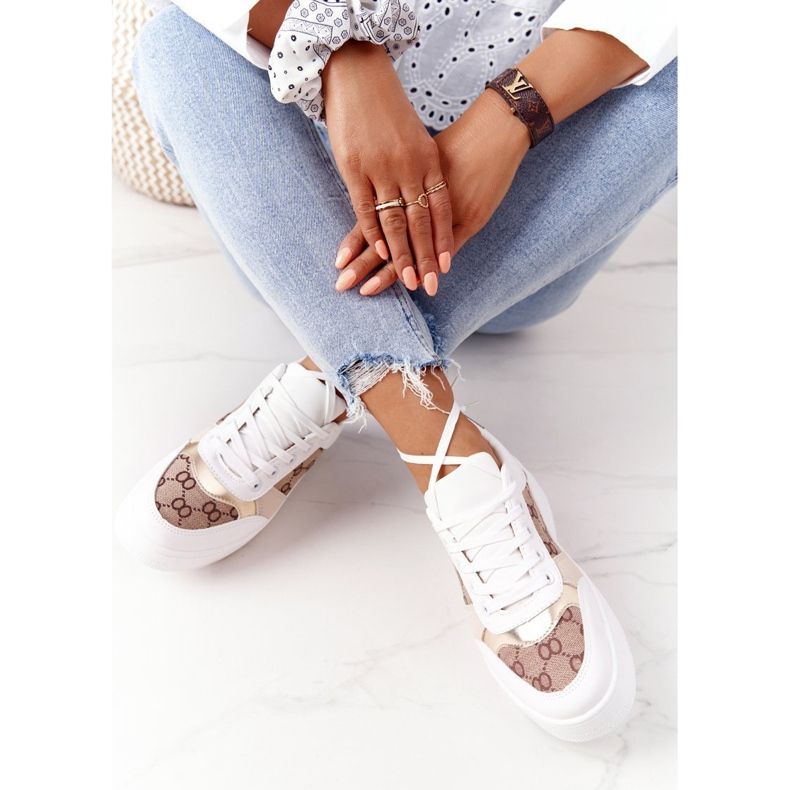 Calçados esportivos Tênis na plataforma branco e dourado Allisone 1