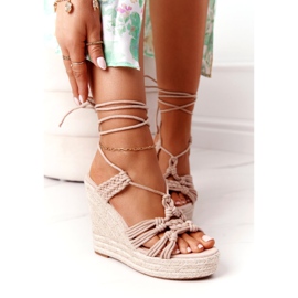 SEA Sandálias de cunha amarrada com nude trançada gerem o mundo bege 2