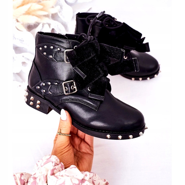 Botas aquecidas para crianças com tachas Lu Boo pretas preto 1