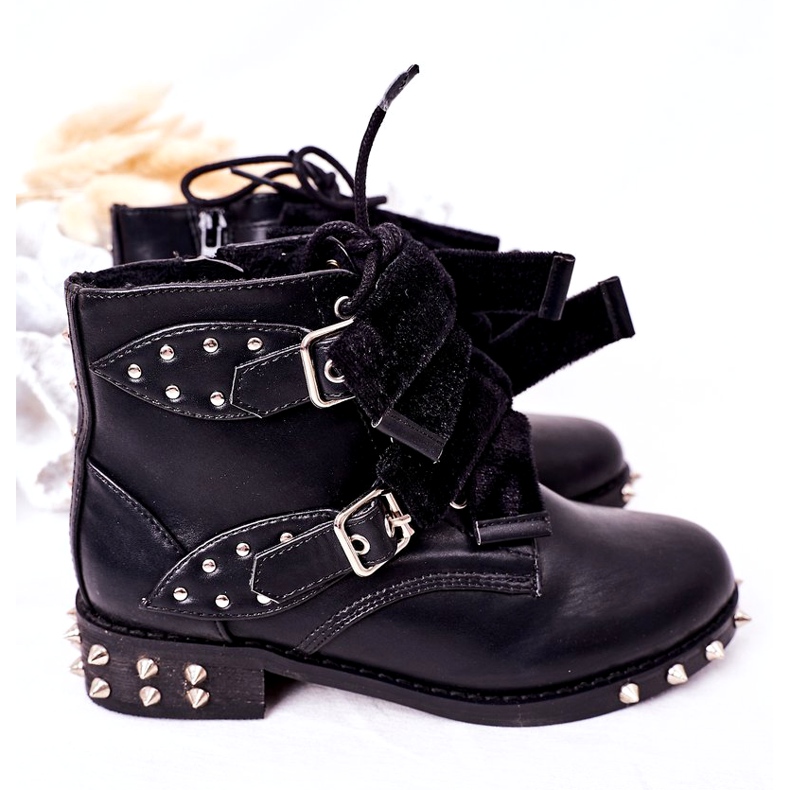 Botas aquecidas para crianças com tachas Lu Boo pretas preto 2
