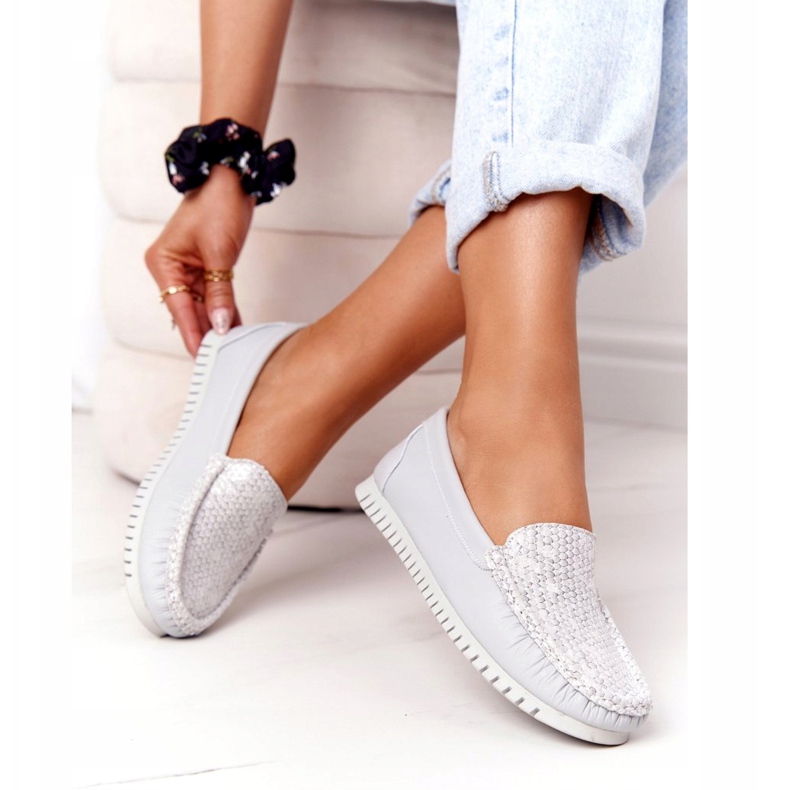 Mocassins de couro feminino S.Barski 97630 cinza 1