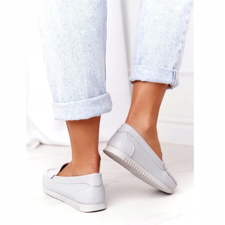 Mocassins de couro feminino S.Barski 97630 cinza 2