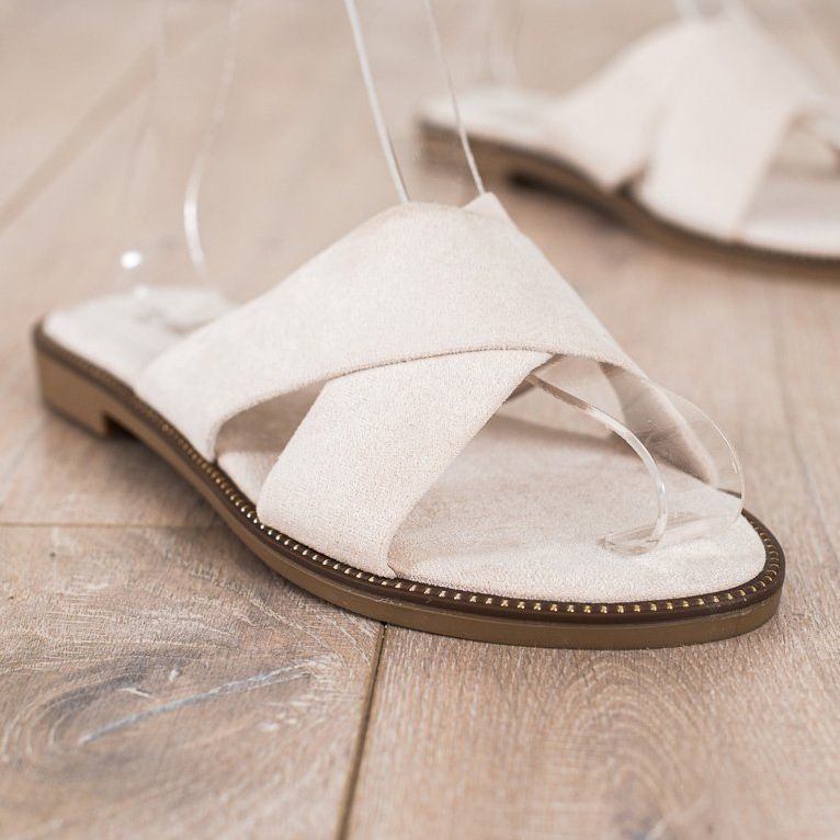 Ideal Shoes Chinelos elegantes de camurça bege 1