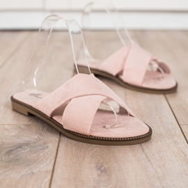 Ideal Shoes Chinelos elegantes de camurça rosa 1