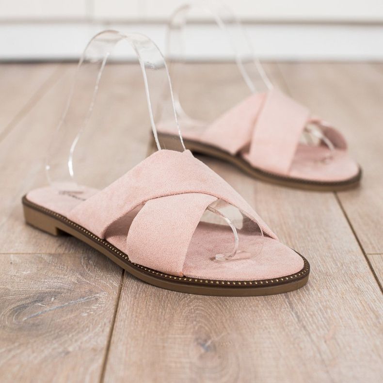 Ideal Shoes Chinelos elegantes de camurça rosa 1