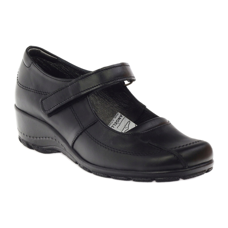 Bombas na cunha couro natural Angello 371 preto 1