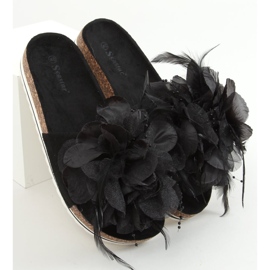 Chinelos de cortiça preta com flores CK113P Black preto 1