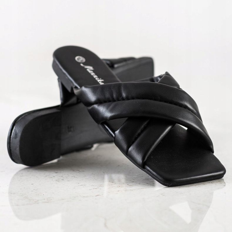 Mannika Chinelos confortáveis ​​de couro ecológico preto 1