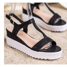 Bestelle Sandálias de cunha cintilantes preto 1