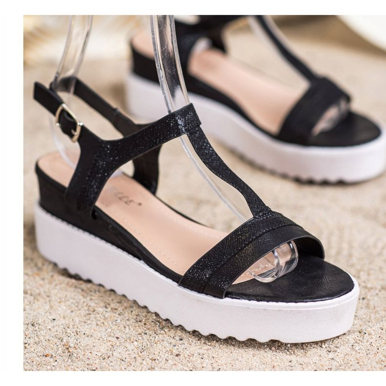 Bestelle Sandálias de cunha cintilantes preto 1