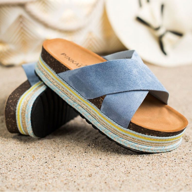 SHELOVET Chinelos de camurça azul 1