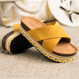 SHELOVET Chinelos de camurça mostarda amarelo 1