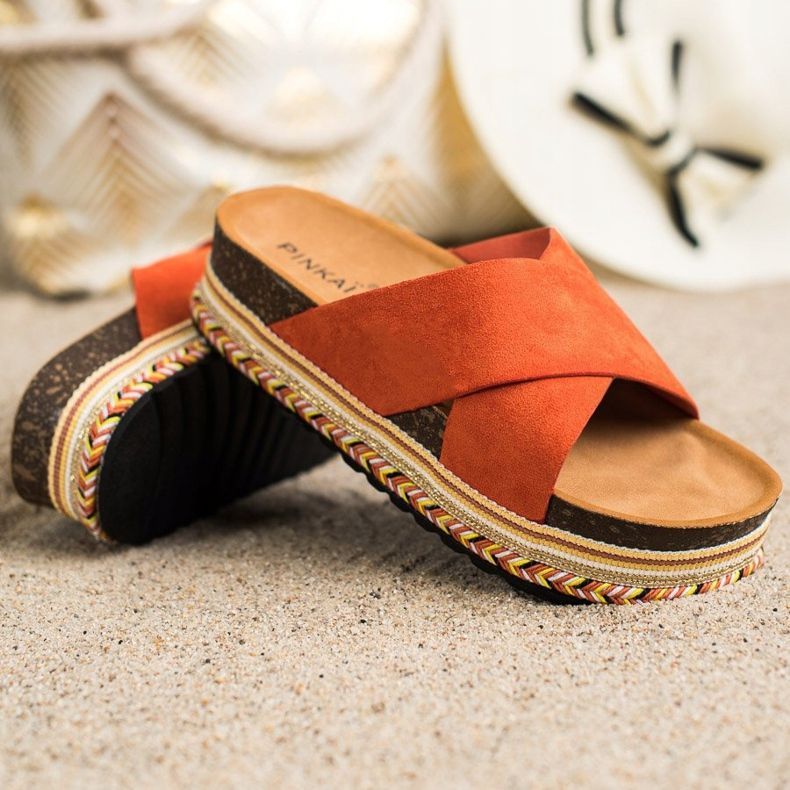 SHELOVET Chinelos laranja com camurça 1