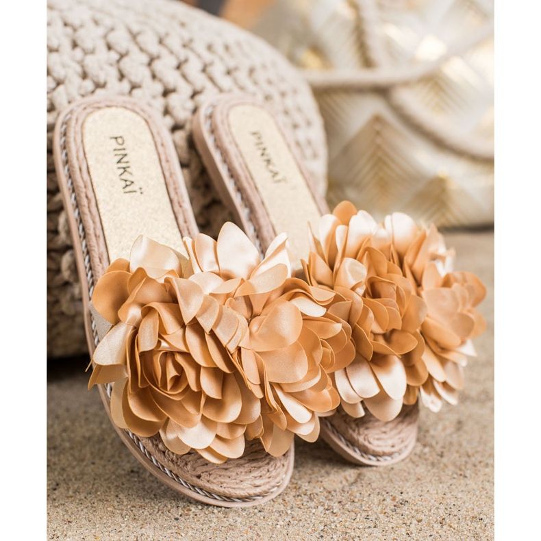 SHELOVET Chinelos Bege Com Flor 1