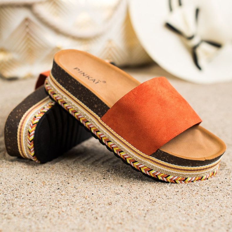 SHELOVET Chinelos confortáveis ​​de camurça laranja 1