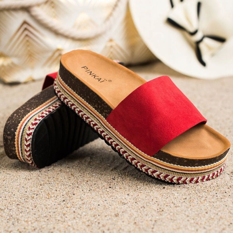 SHELOVET Chinelos confortáveis ​​de camurça vermelho 1