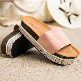 SHELOVET Chinelos confortáveis ​​de camurça rosa 1