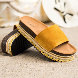 SHELOVET Chinelos confortáveis ​​de camurça amarelo 1