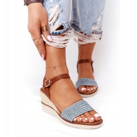 EVE Sandálias com salto em cunha trançado azul Tenerife castanho 2