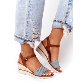 EVE Sandálias com salto em cunha trançado azul Tenerife marrom 3