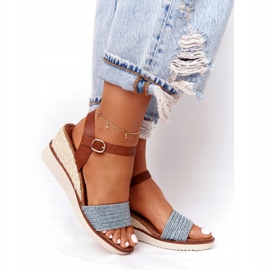 EVE Sandálias com salto em cunha trançado azul Tenerife castanho 4