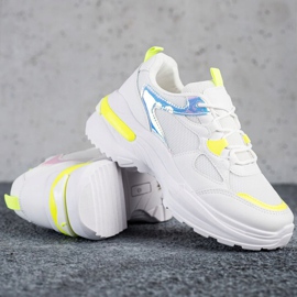 SHELOVET Tênis com inserções amarelas branco 1