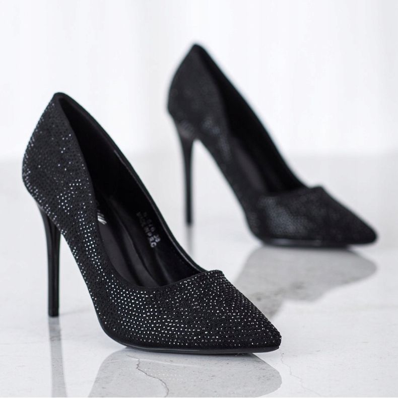 SHELOVET Salto alto preto com cristais 1