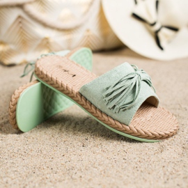 SHELOVET Chinelos com franjas verde 1